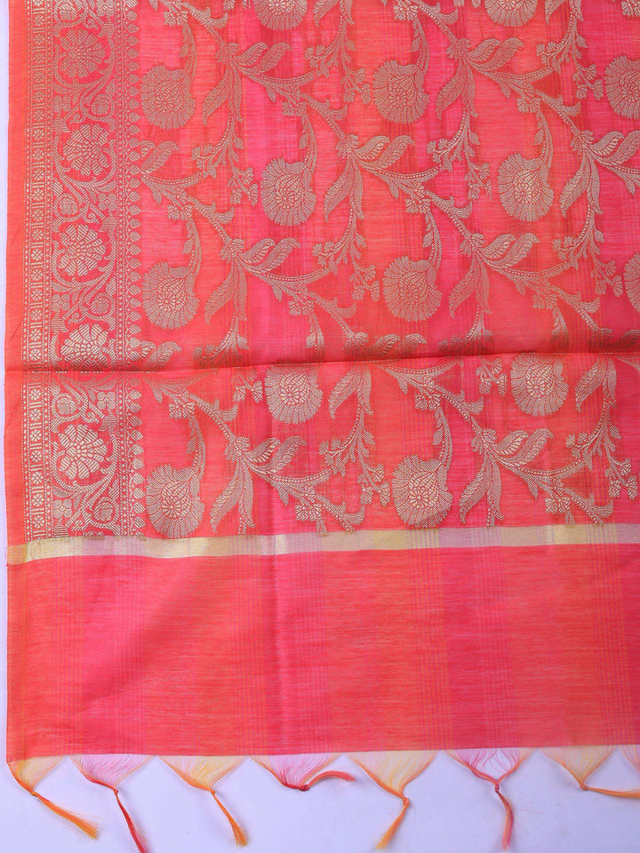 Rani Woven Design Chanderi Unstitched Suit &amp; Pant With Banarsi Dupatta