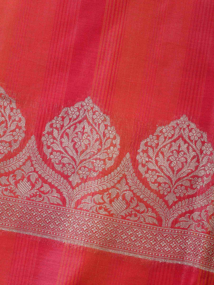 Rust Woven Design Chanderi Unstitched Suit &amp; Pant With Banarsi Dupatta