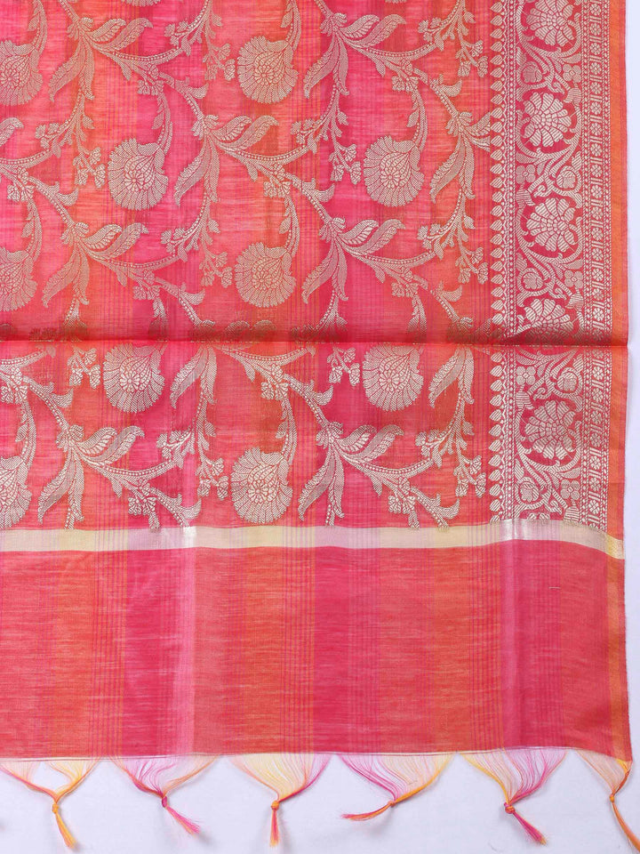 Rust Woven Design Chanderi Unstitched Suit &amp; Pant With Banarsi Dupatta