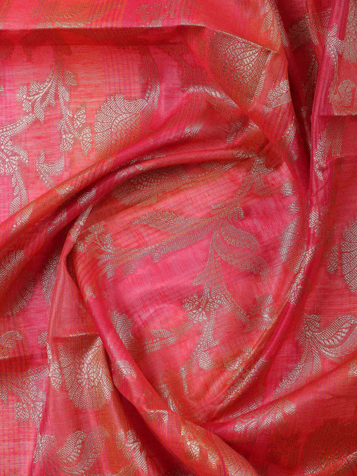 Rust Woven Design Chanderi Unstitched Suit &amp; Pant With Banarsi Dupatta