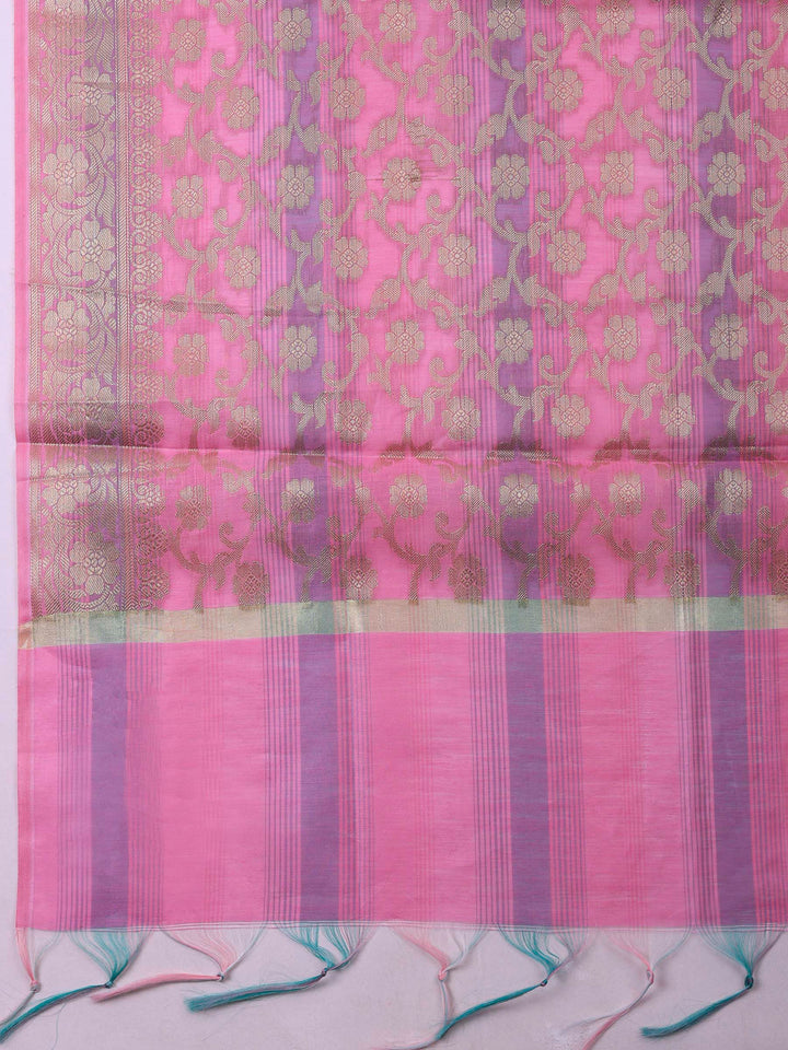 Coral Pink Banarasi Chanderi Unstitched Dress Material