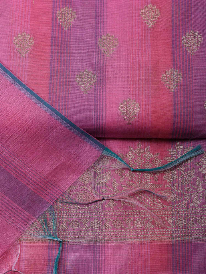 Coral Pink Banarasi Chanderi Unstitched Dress Material