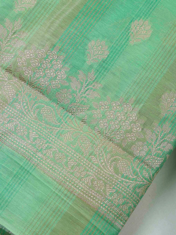 Green Banarasi Chanderi Unstitched Dress Material