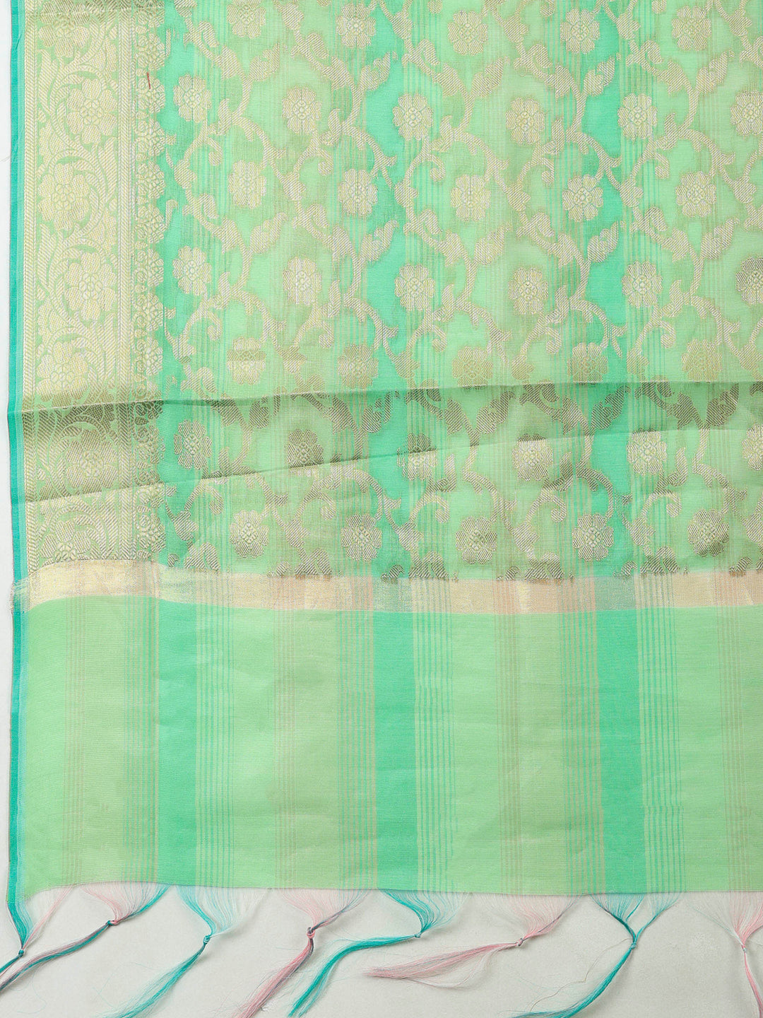 Green Banarasi Chanderi Unstitched Dress Material