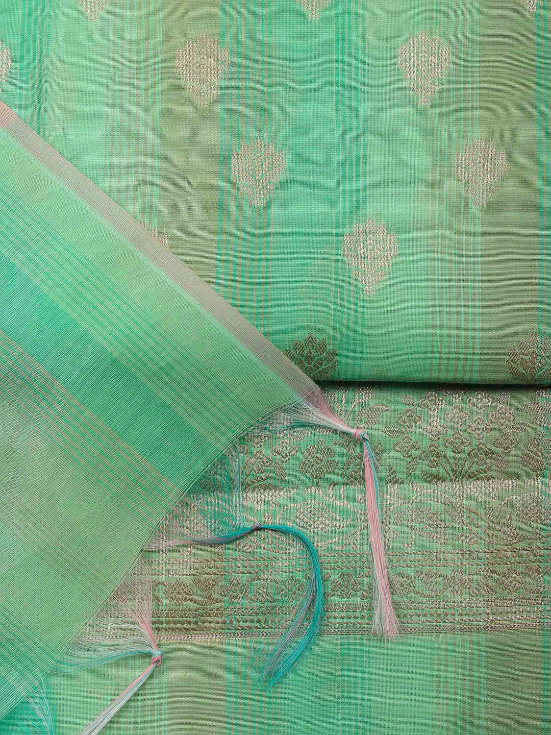Green Banarasi Chanderi Unstitched Dress Material