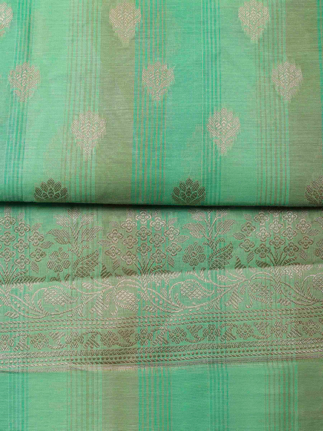Green Banarasi Chanderi Unstitched Dress Material
