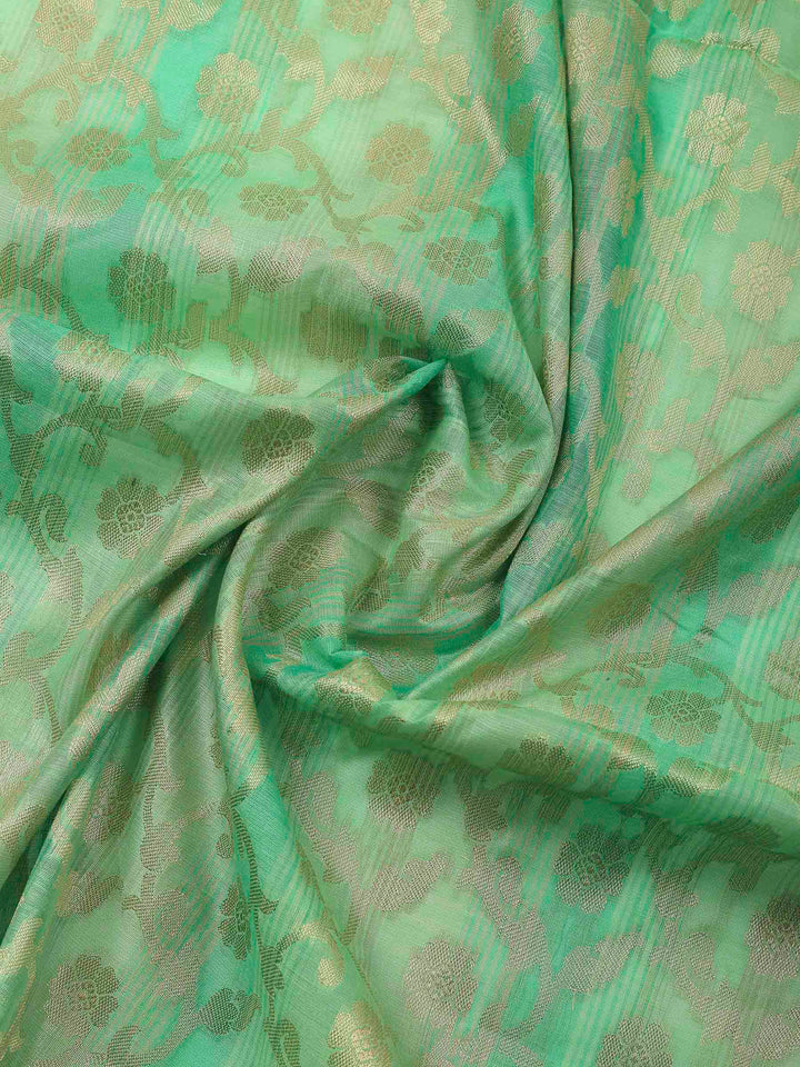 Green Banarasi Chanderi Unstitched Dress Material
