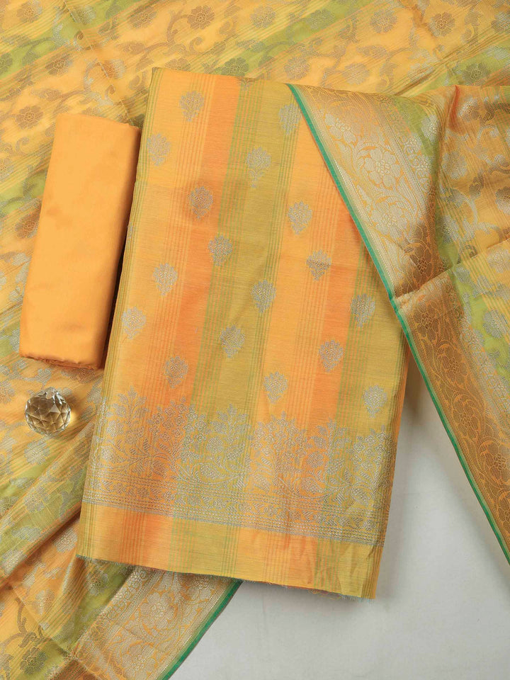 Mustard Banarasi Chanderi Unstitched Dress Material