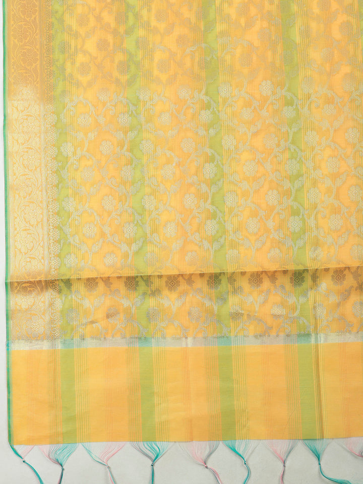 Mustard Banarasi Chanderi Unstitched Dress Material