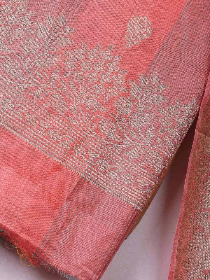 Peach Banarasi Chanderi Unstitched Dress Material