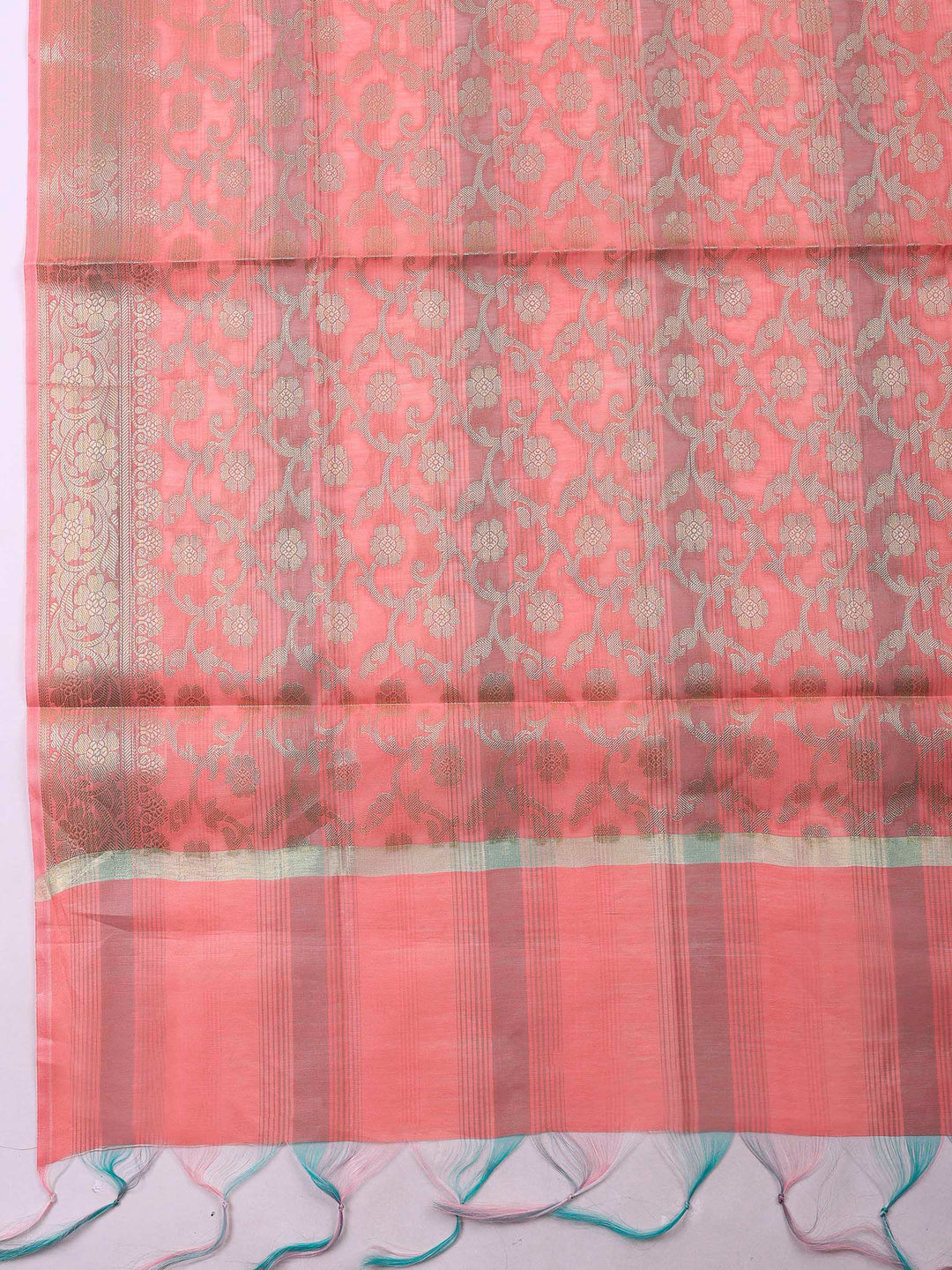 Peach Banarasi Chanderi Unstitched Dress Material