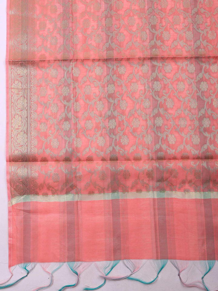 Peach Banarasi Chanderi Unstitched Dress Material