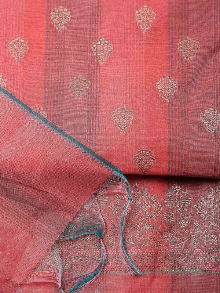 Peach Banarasi Chanderi Unstitched Dress Material