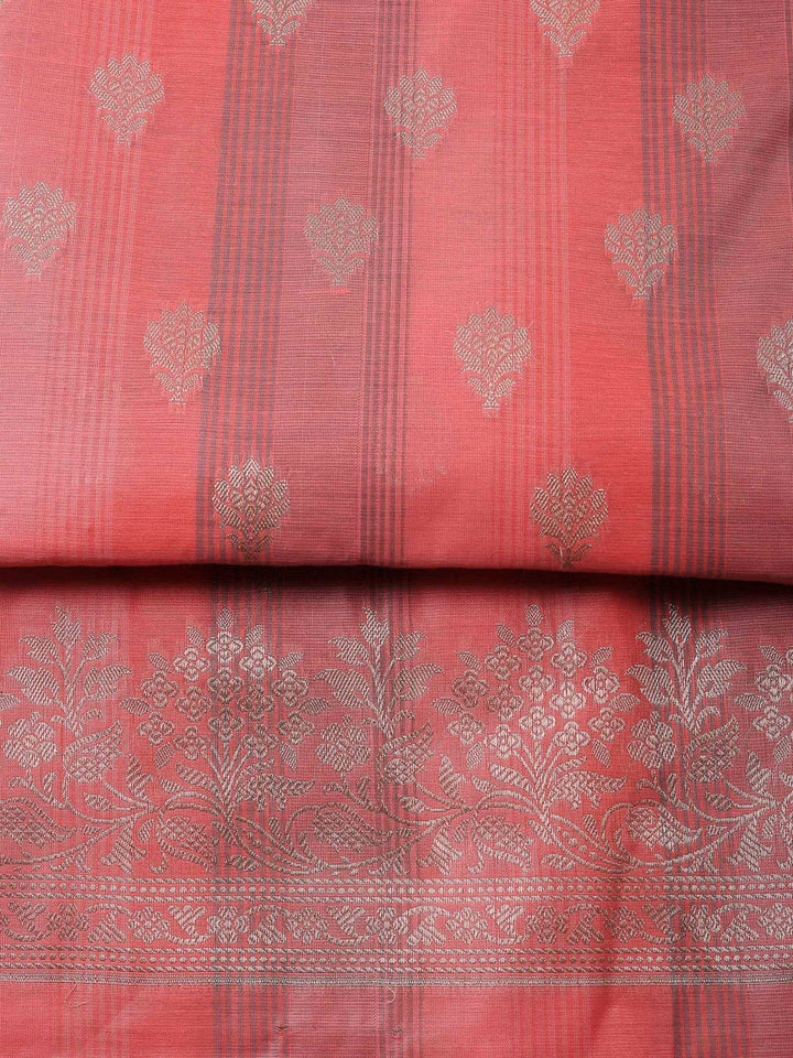 Peach Banarasi Chanderi Unstitched Dress Material