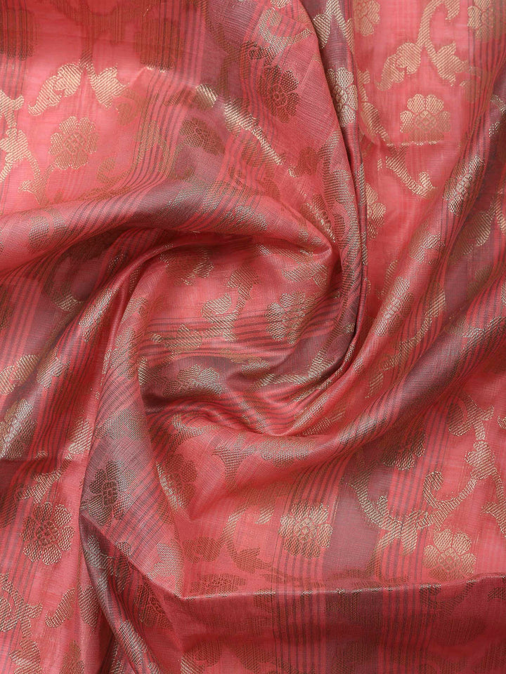 Peach Banarasi Chanderi Unstitched Dress Material