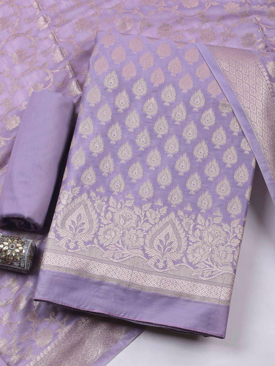 Lavender Woven Design Chanderi Unstitched Dress Material