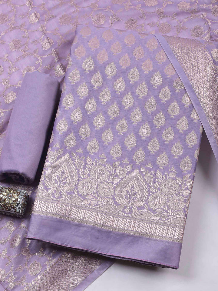 Lavender Woven Design Chanderi Unstitched Dress Material