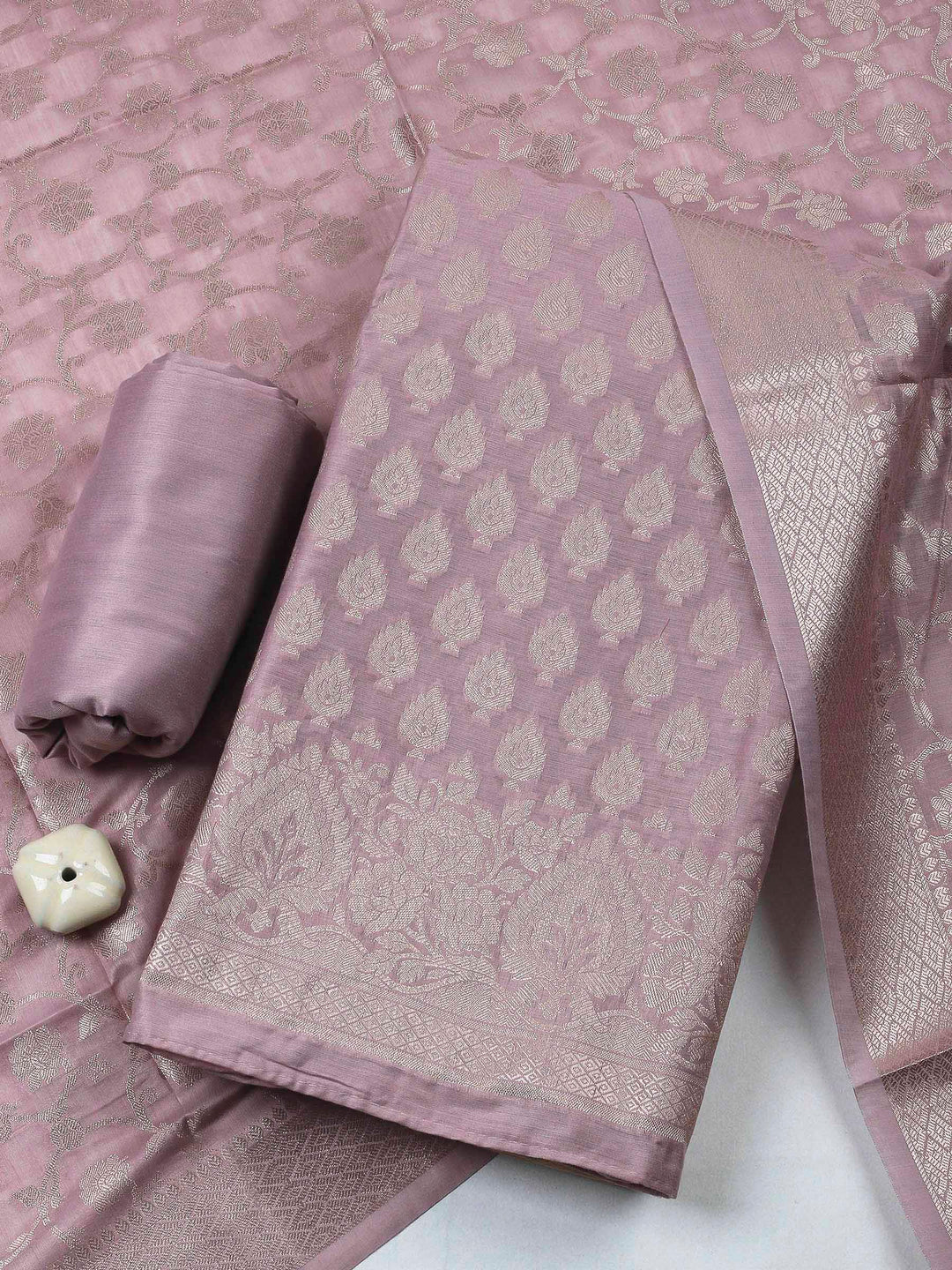 Mauve Woven Design Chanderi Unstitched Dress Material