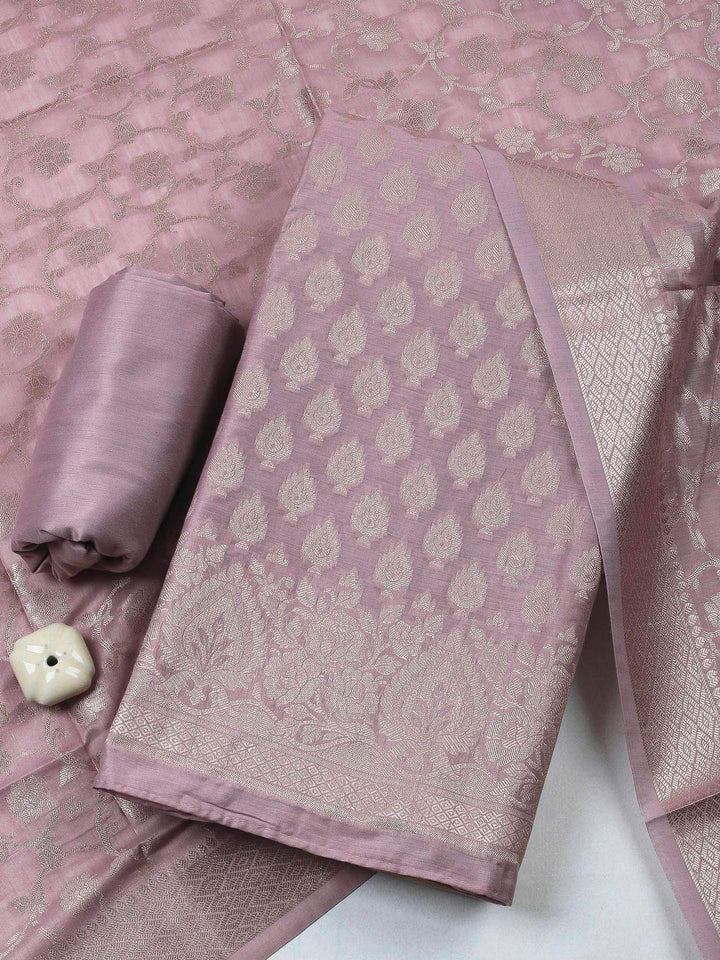 Mauve Woven Design Chanderi Unstitched Dress Material