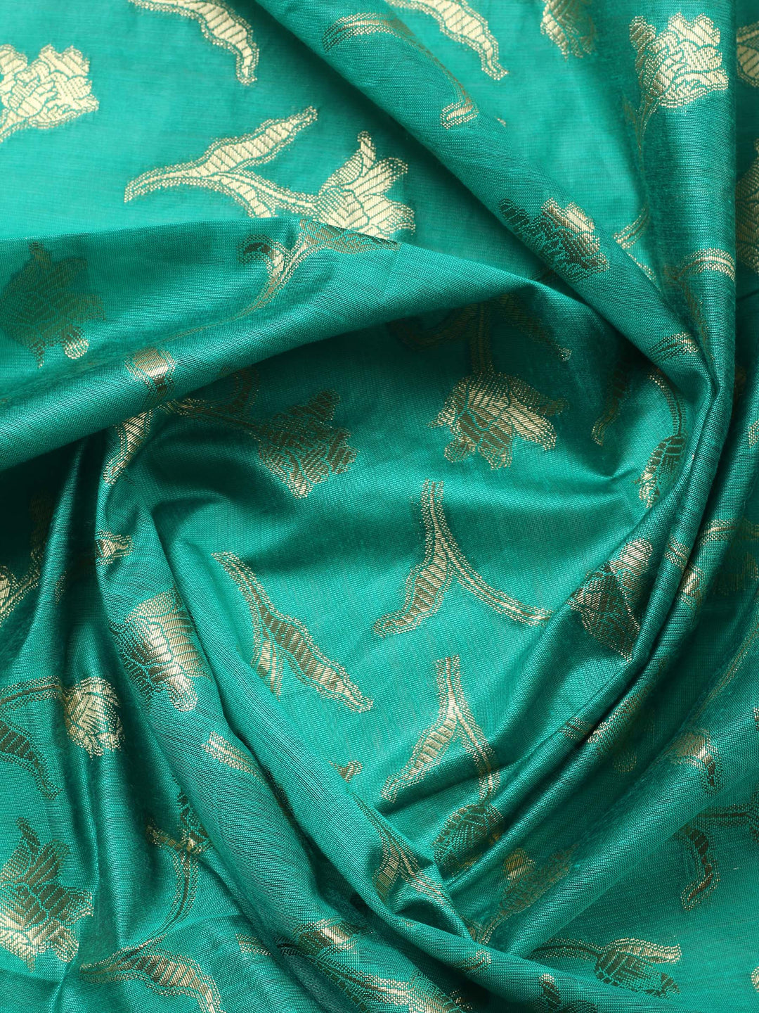 Green Woven Design Chanderi Unstitched Suit &amp; Pant With Chanderi Dupatta