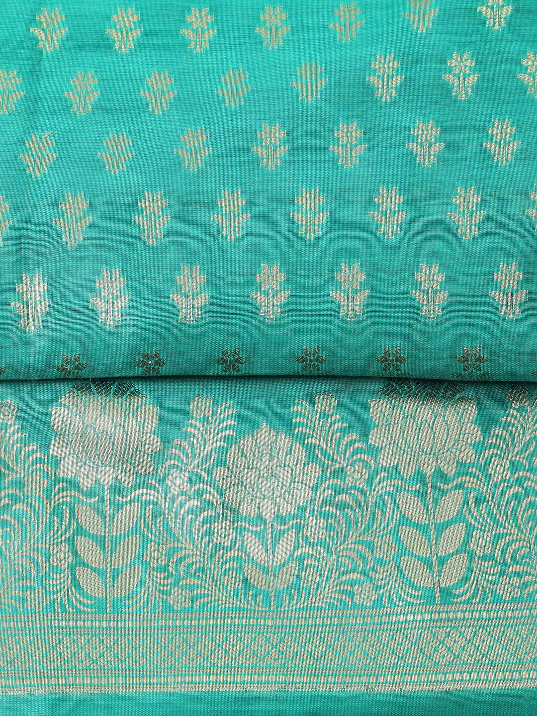 Green Woven Design Chanderi Unstitched Suit &amp; Pant With Chanderi Dupatta