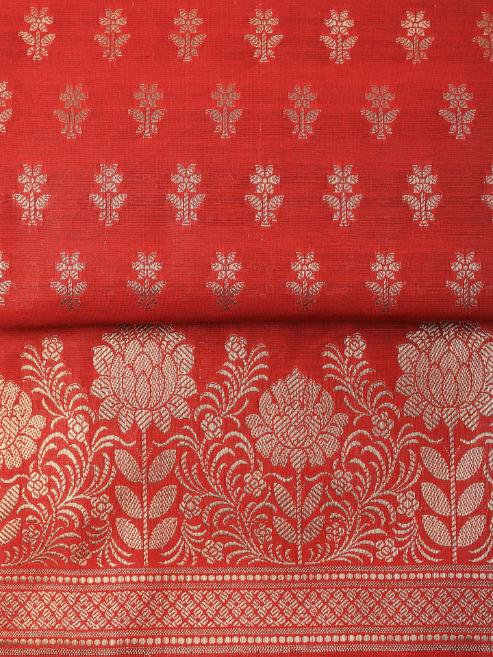 Maroon Woven Design Chanderi Unstitched Suit &amp; Pant With Chanderi Dupatta