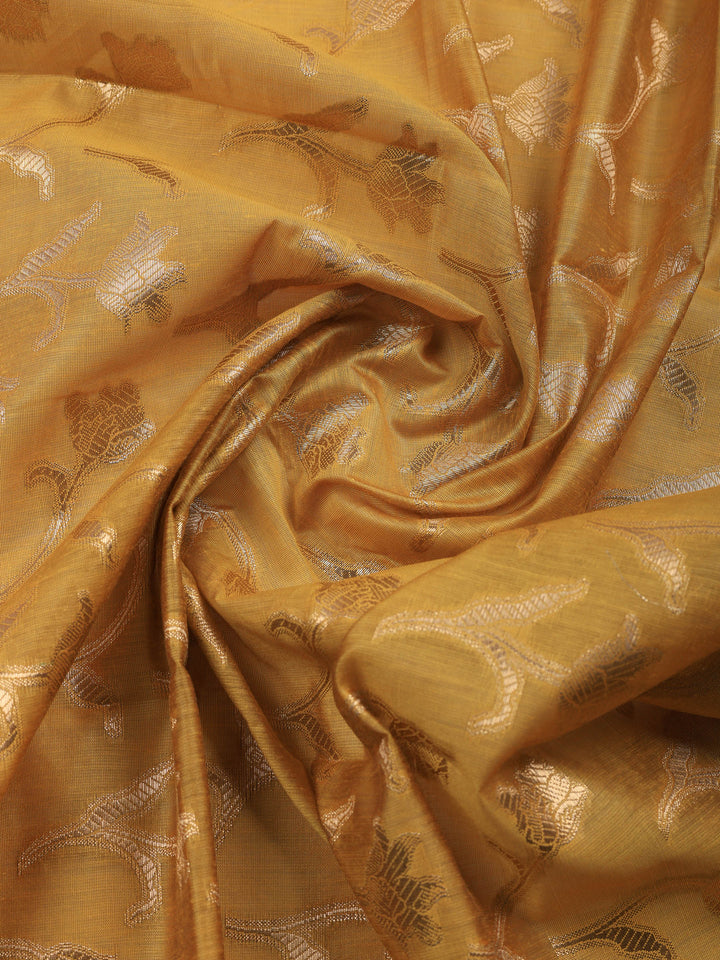 Mustard Woven Design Chanderi Unstitched Suit &amp; Pant With Chanderi Dupatta