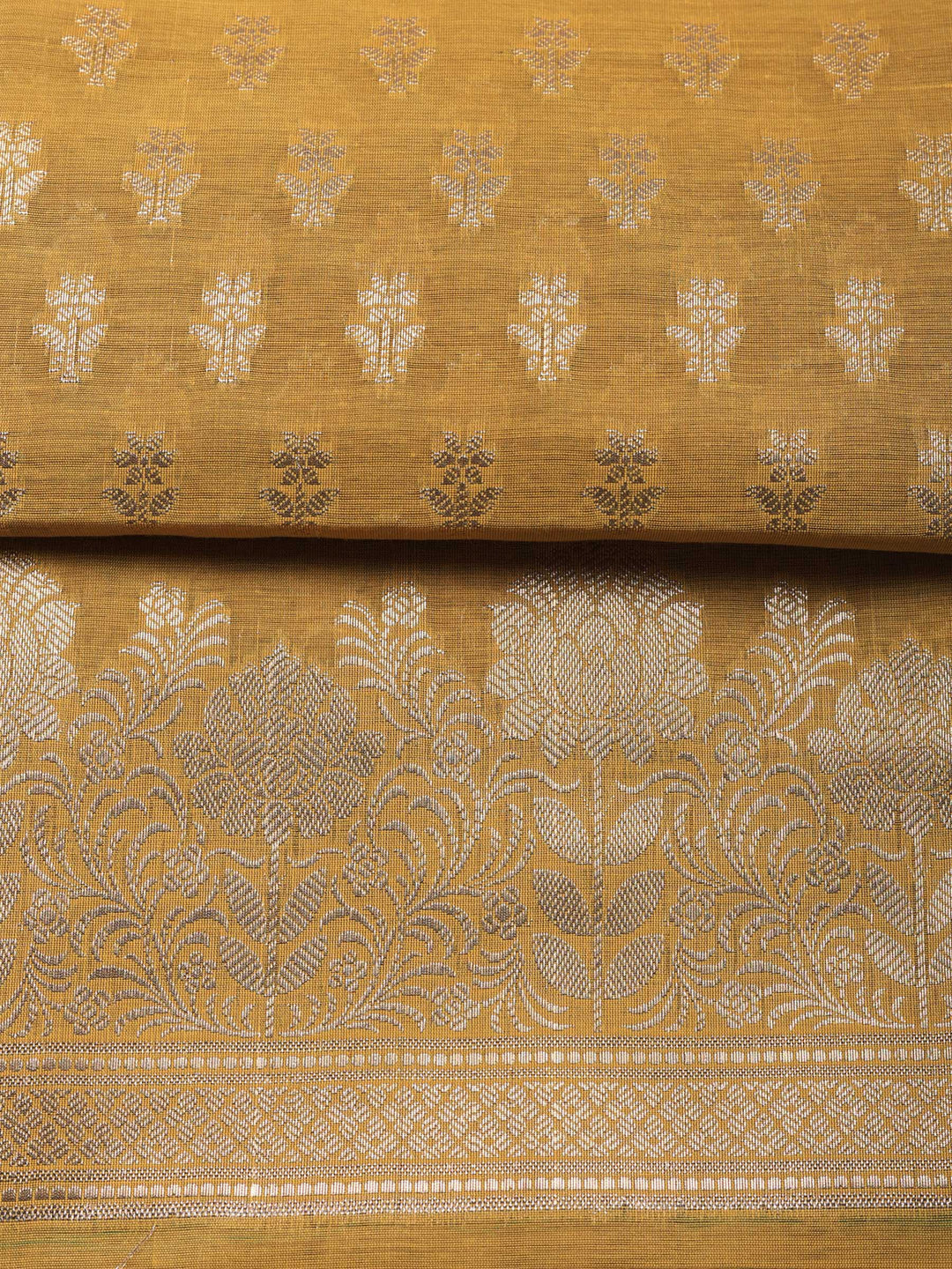 Mustard Woven Design Chanderi Unstitched Suit &amp; Pant With Chanderi Dupatta
