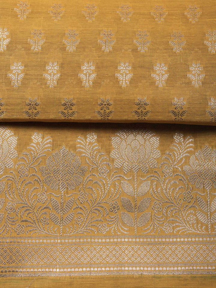 Mustard Woven Design Chanderi Unstitched Suit &amp; Pant With Chanderi Dupatta