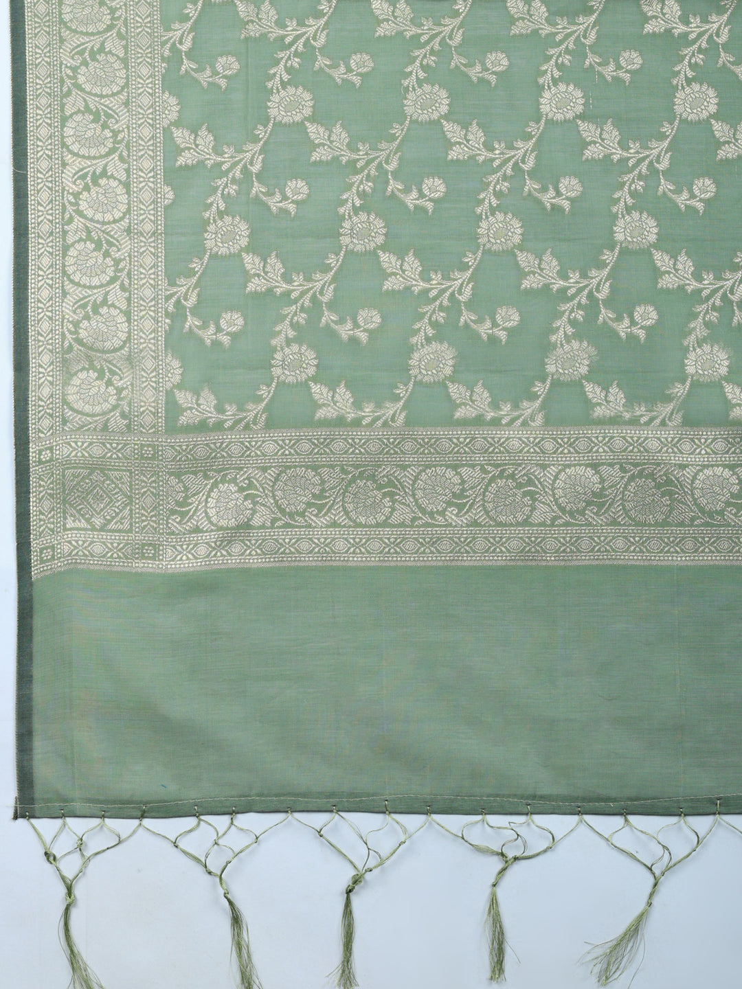 Aqua Green Woven Design Chanderi Unstitched Suit &amp; Pant With Chanderi Dupatta