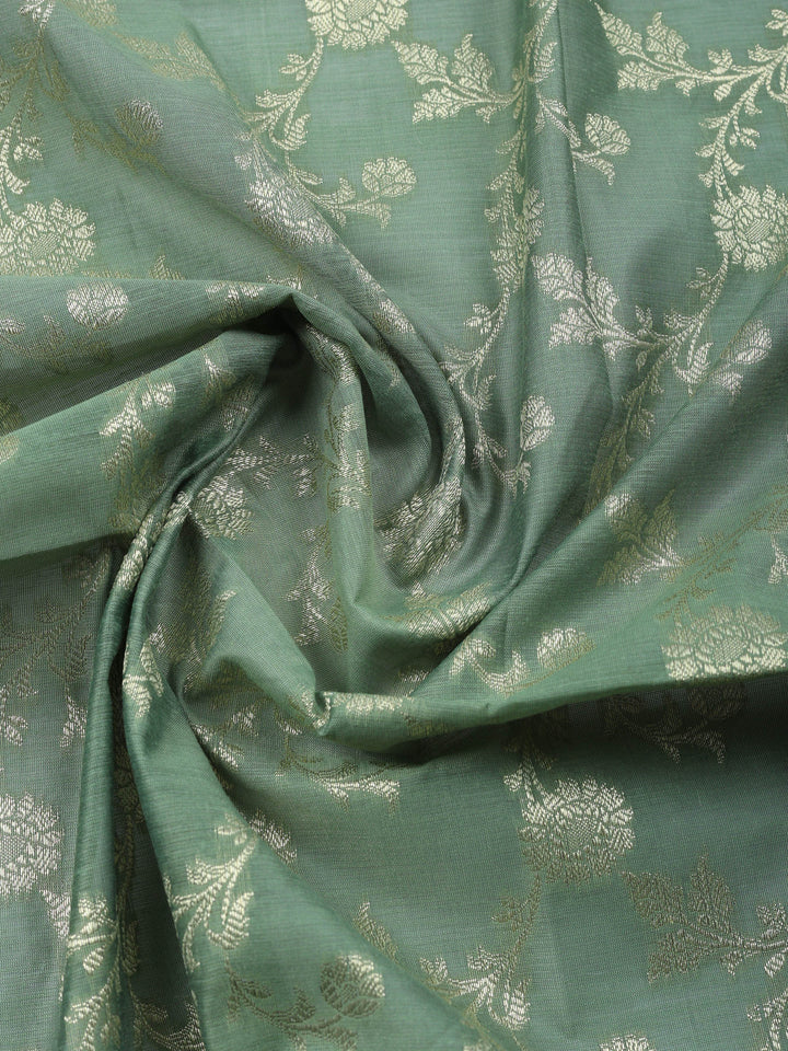 Aqua Green Woven Design Chanderi Unstitched Suit &amp; Pant With Chanderi Dupatta