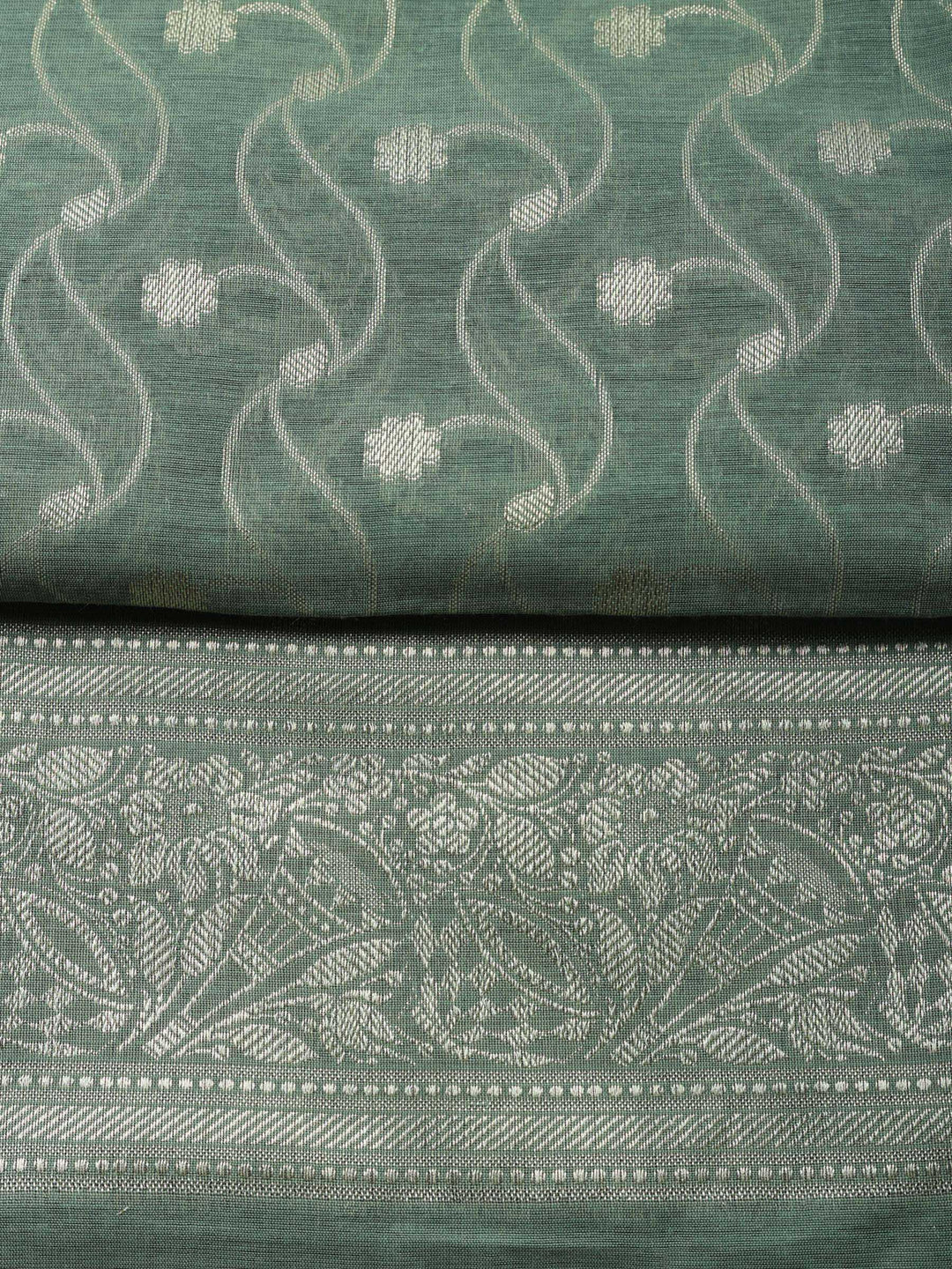 Aqua Green Woven Design Chanderi Unstitched Suit &amp; Pant With Chanderi Dupatta