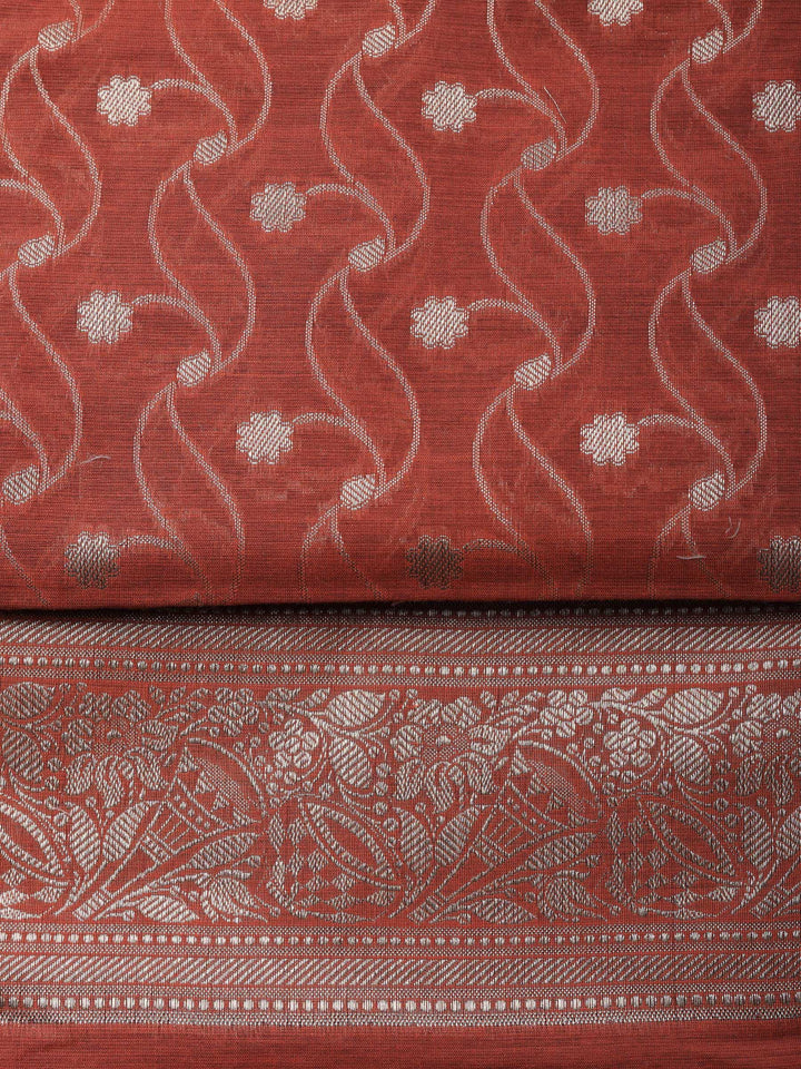 Brick Woven Design Chanderi Unstitched Suit &amp; Pant With Chanderi Dupatta