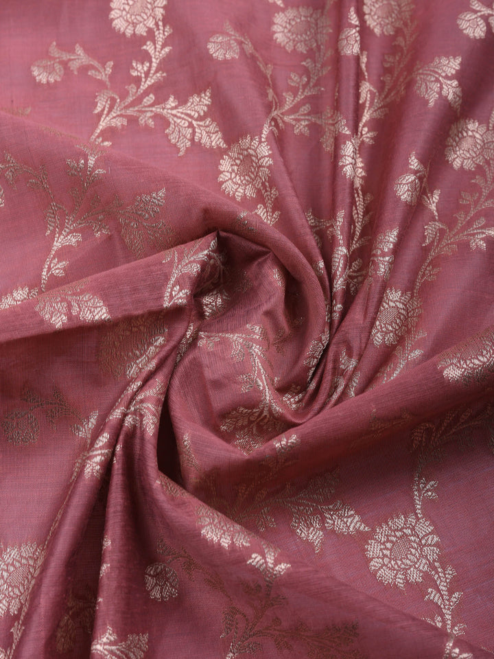 Dusty Pink Woven Design Chanderi Unstitched Suit &amp; Pant With Chanderi Dupatta
