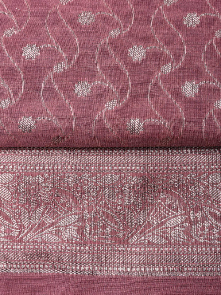 Dusty Pink Woven Design Chanderi Unstitched Suit &amp; Pant With Chanderi Dupatta