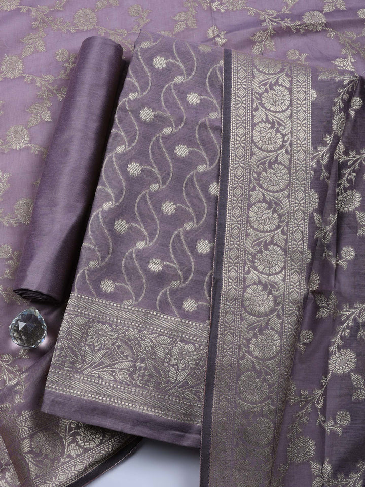 Hyacinth Woven Design Chanderi Unstitched Suit &amp; Pant With Chanderi Dupatta