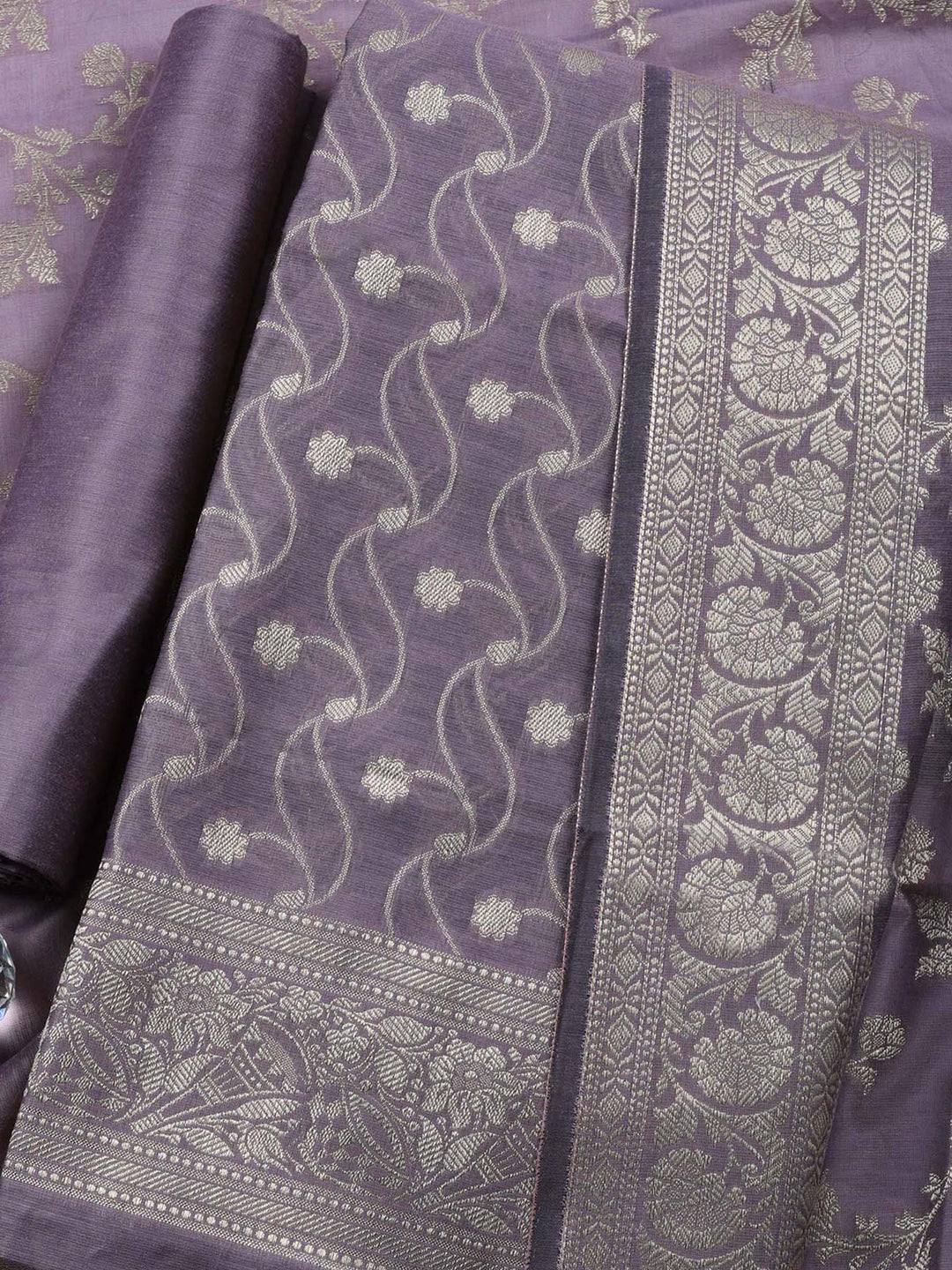 Hyacinth Woven Design Chanderi Unstitched Suit &amp; Pant With Chanderi Dupatta