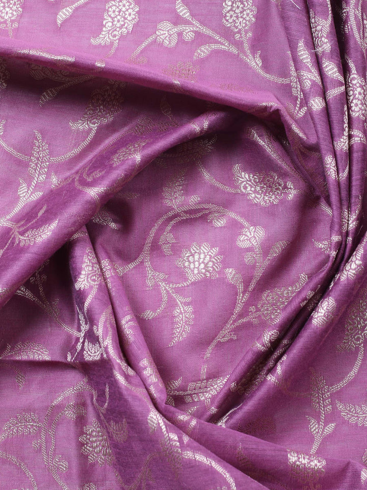 Lavender Woven Design Chanderi Unstitched Suit &amp; Pant With Chanderi Dupatta