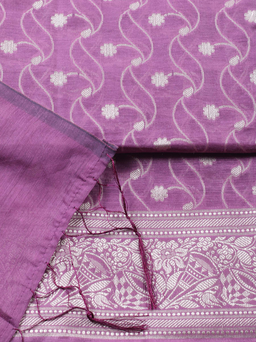 Lavender Woven Design Chanderi Unstitched Suit &amp; Pant With Chanderi Dupatta