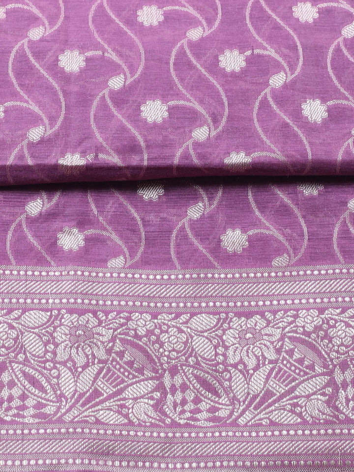 Lavender Woven Design Chanderi Unstitched Suit &amp; Pant With Chanderi Dupatta