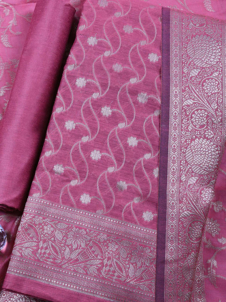 Mauve Woven Design Chanderi Unstitched Suit &amp; Pant With Chanderi Dupatta