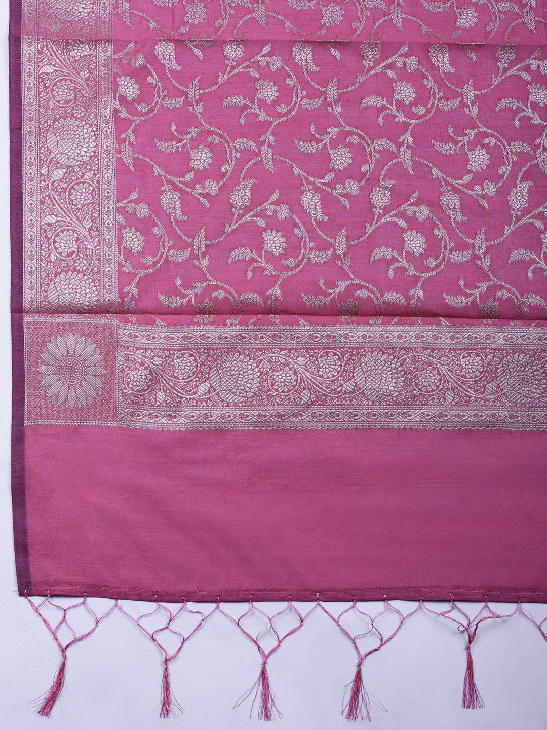 Mauve Woven Design Chanderi Unstitched Suit &amp; Pant With Chanderi Dupatta