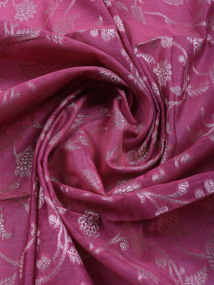 Mauve Woven Design Chanderi Unstitched Suit &amp; Pant With Chanderi Dupatta