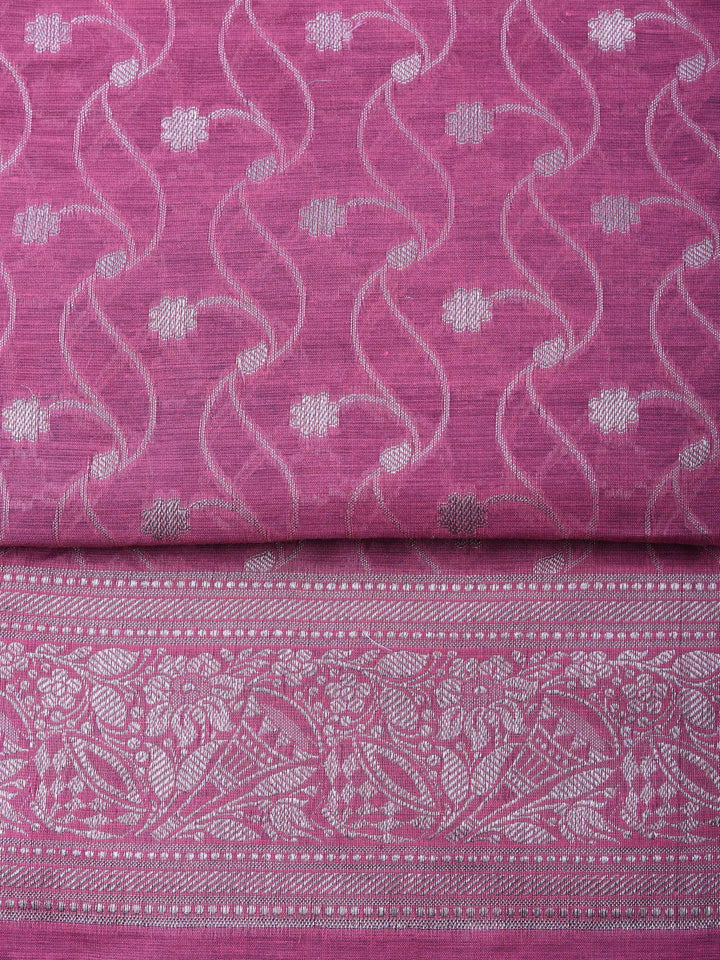 Mauve Woven Design Chanderi Unstitched Suit &amp; Pant With Chanderi Dupatta