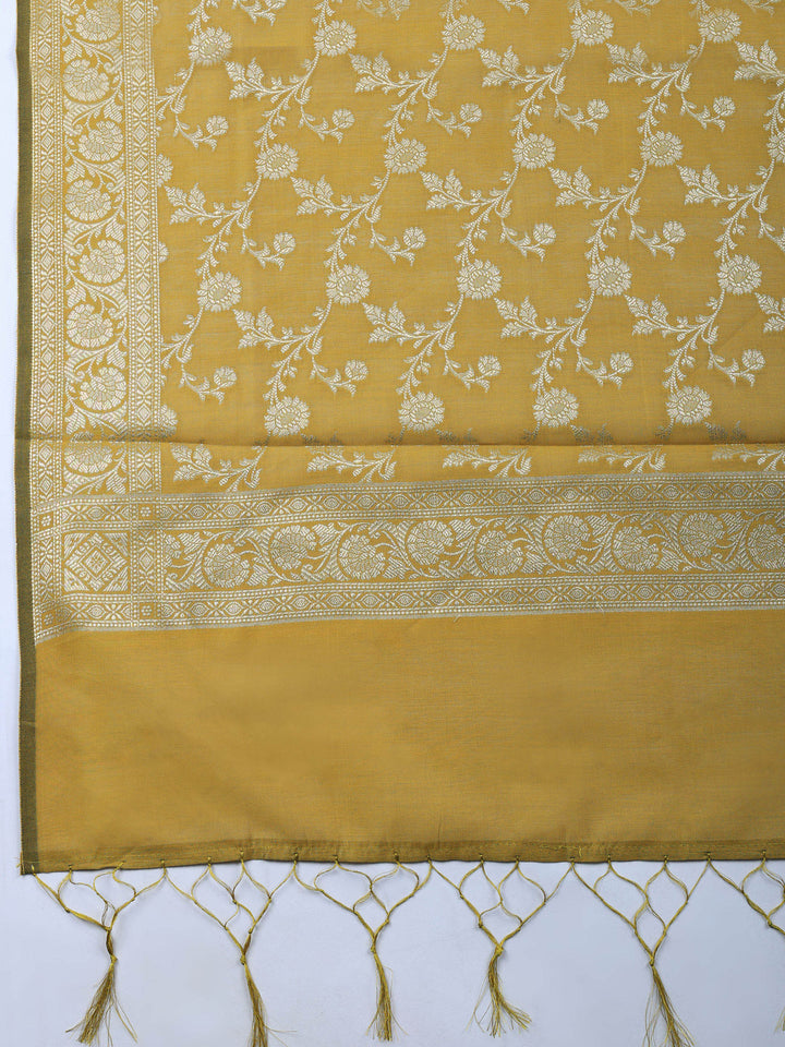 Mehndi Woven Design Chanderi Unstitched Suit &amp; Pant With Chanderi Dupatta