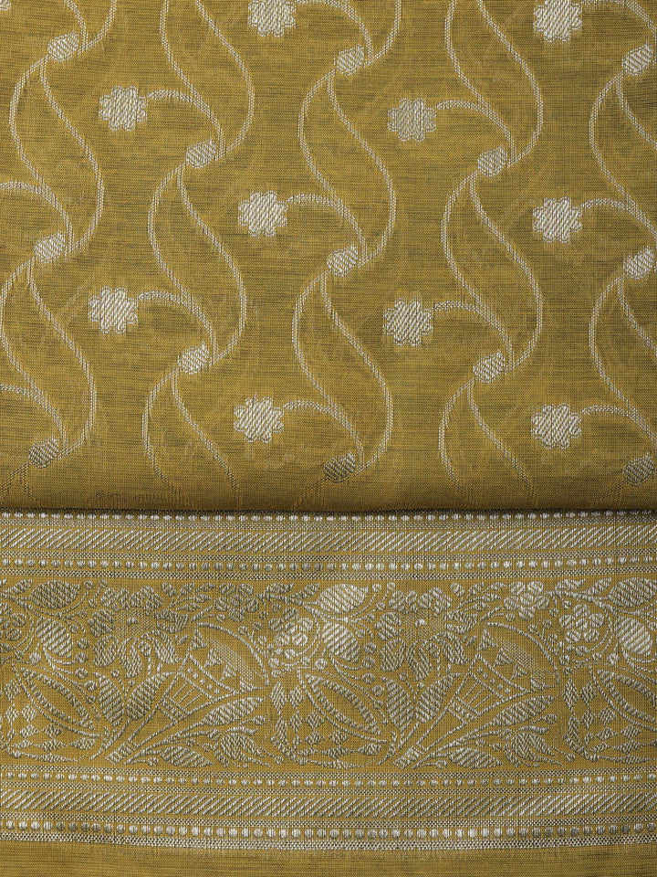 Mehndi Woven Design Chanderi Unstitched Suit &amp; Pant With Chanderi Dupatta
