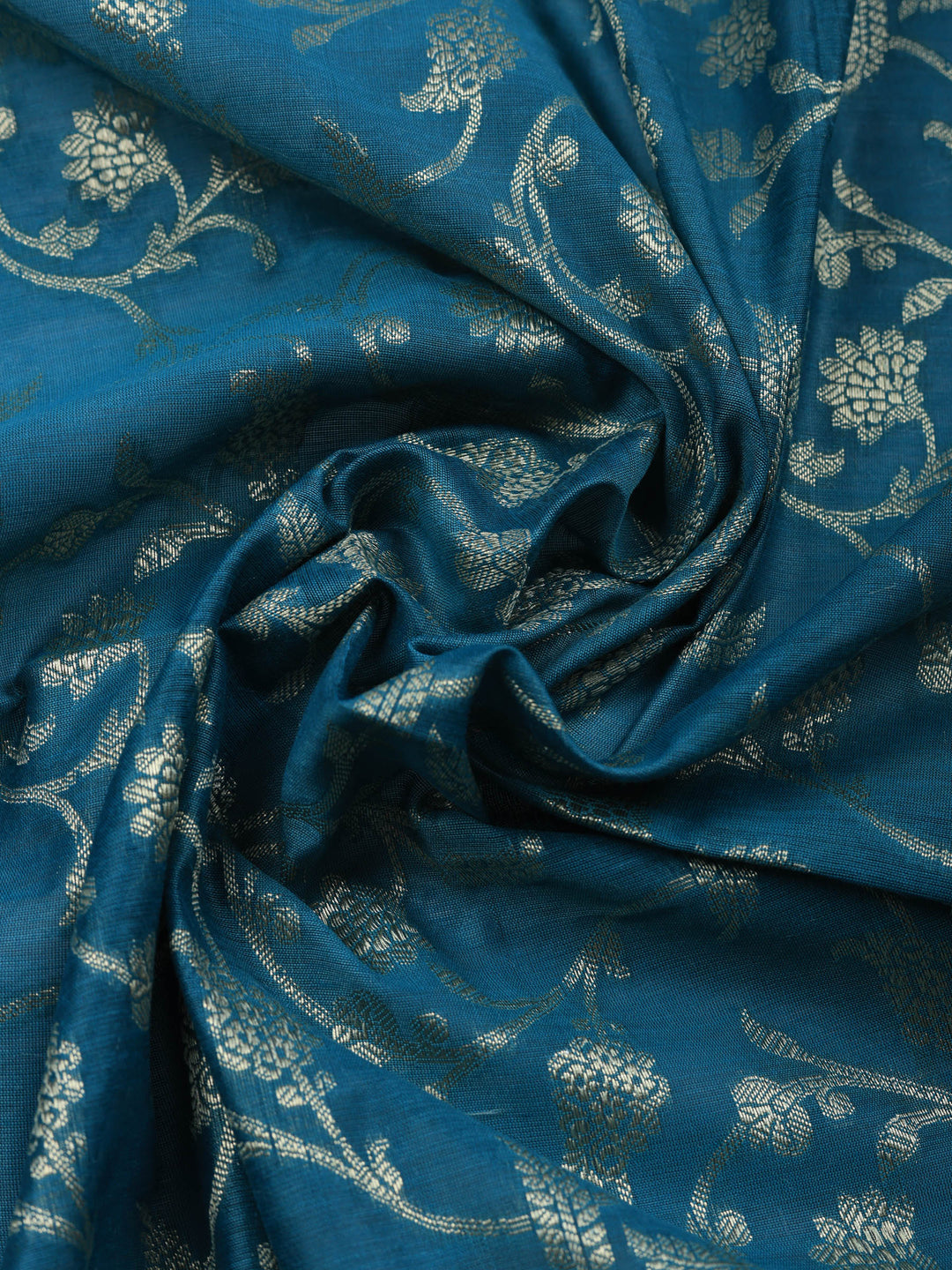 Teal Blue Woven Design Chanderi Unstitched Suit &amp; Pant With Chanderi Dupatta