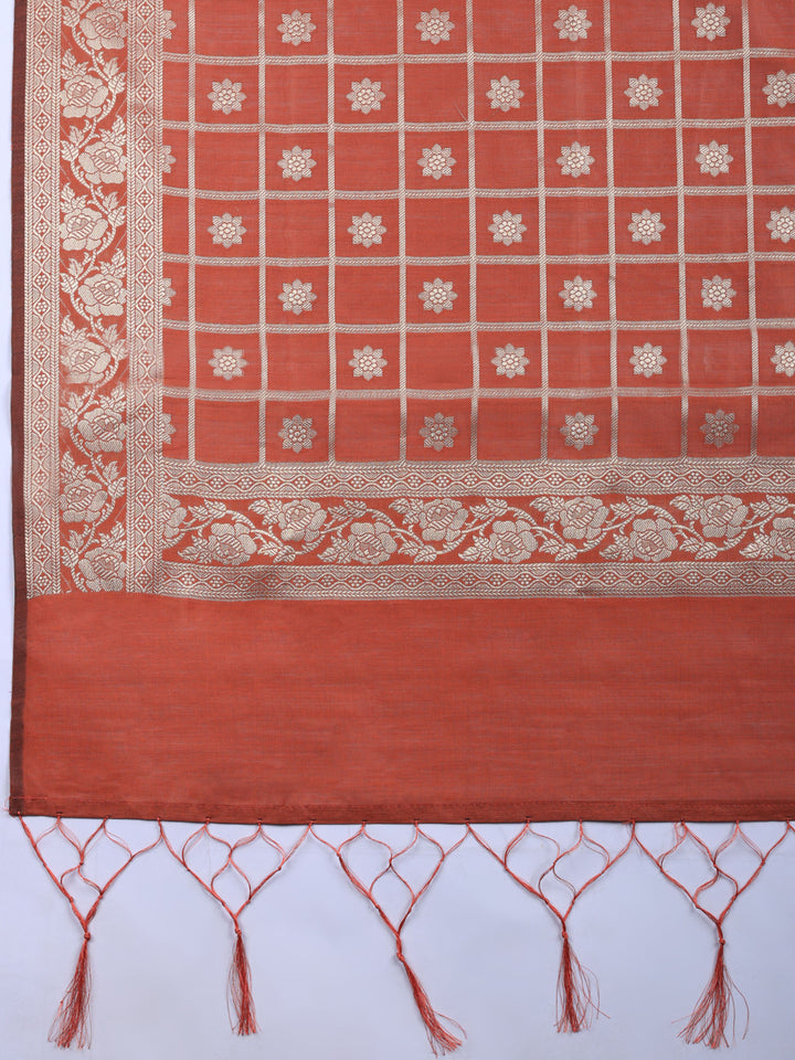 Brick Woven Design Chanderi Unstitched Suit &amp; Pant With Chanderi Dupatta