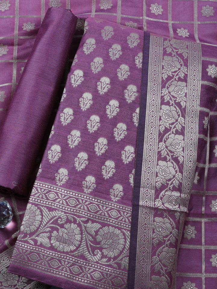 Lavender Woven Design Chanderi Unstitched Suit &amp; Pant With Chanderi Dupatta