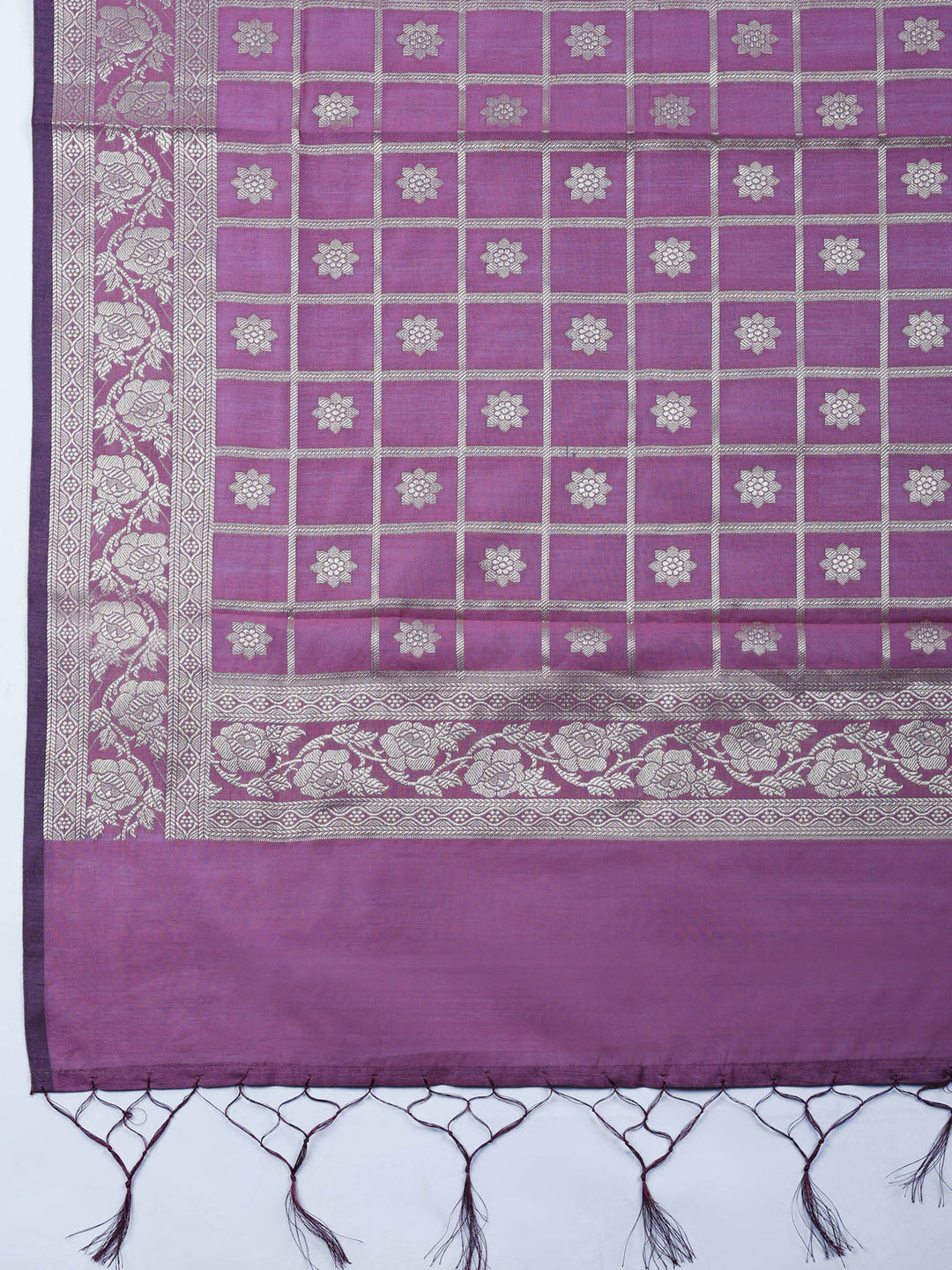 Lavender Woven Design Chanderi Unstitched Suit &amp; Pant With Chanderi Dupatta